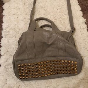 Gray faux leather gold studded bag